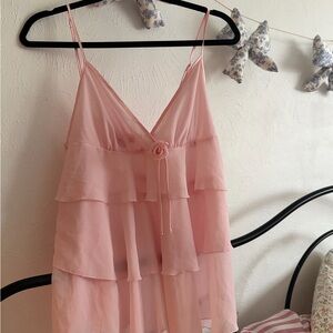 Baby Pink Y2K Rosette Soft Pink Sheer ruffled top.